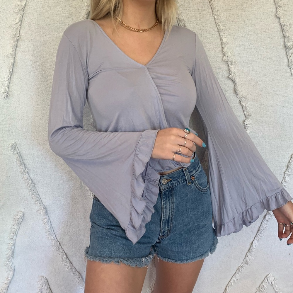 aerie boho periwinkle bell-sleeved blouse - Picture 2 of 5